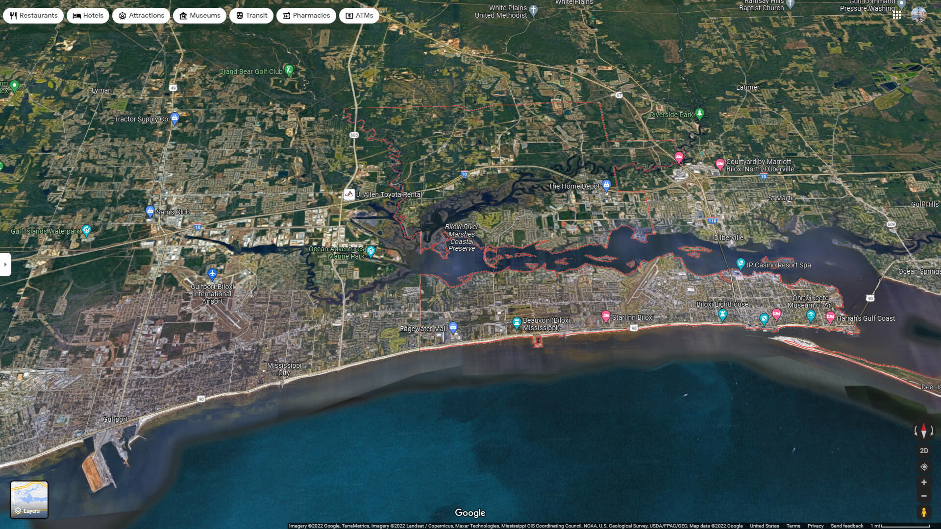 Biloxi Aerial Map Mississippi